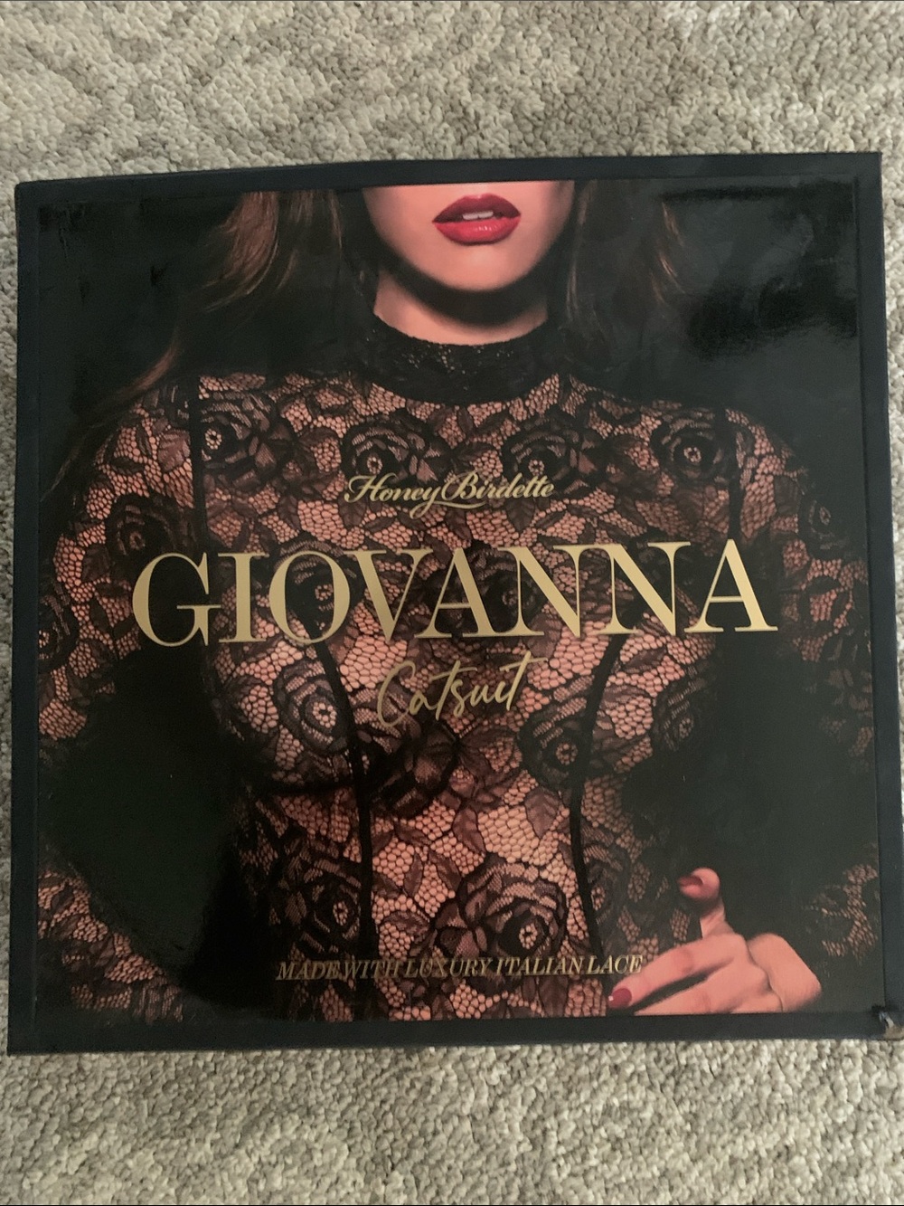 Honey Birdette Giovanna Lace Catsuit - Black with Gold Branding